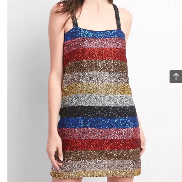NWT Gap Crazy Stripe Sleeveless Sequin Dress - Picture 5 of 8